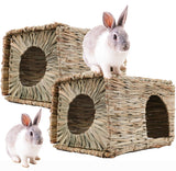 WUWEOT 2 Pack Large Grass Bunny House, Foldable Rabbit Hut, Play Hideaway Bed Hay Mat Chew Toy for Rabbit, Guinea Pigs, Gerbils, Hamster and Small Animals, 11"x8"x8"