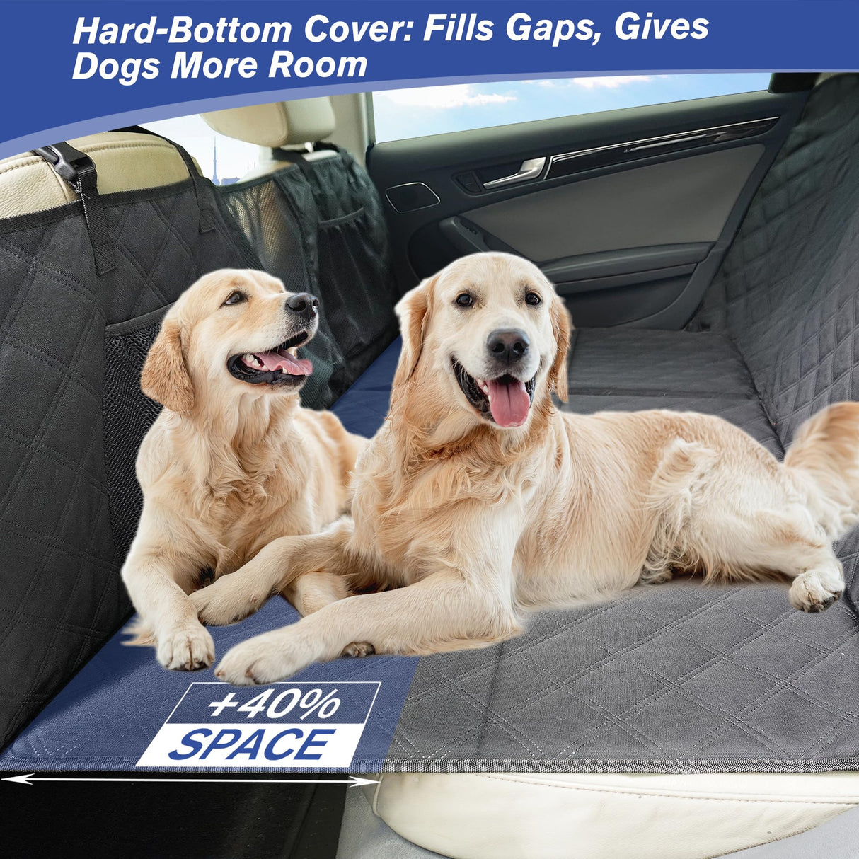 ALLANSING Back Seat Extender for Dogs- Hard Bottom Car Seat Cover for Pets, Heavy-Duty 900D Waterproof Non-Slip Dog Hammock for Most Cars, SUVs, & Small Trucks (Black, Regular)