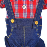 SMALLLEE_LUCKY_STORE Pet Clothes Costume Puppy Denim Overalls for Small Medium Dogs Cats Boys Bowtie Plaid Shirt Jeans Pants Outfits Chihuahua One Piece Jumpsuit,Red S