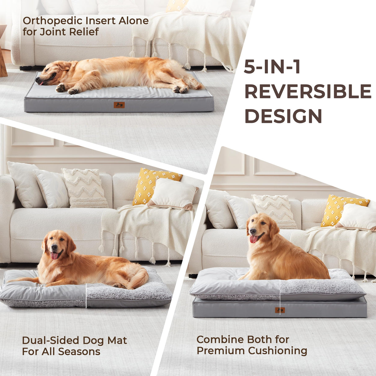 Warmrest 2-Pack Waterproof Dog Bed Medium Size Dogs, Plush Cushion & Orthopedic Egg-Crate Foam Mattress for Senior Dogs, Washable Dog Crate Bed with Removable Cover, Light Grey