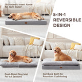 Warmrest 2-Pack Waterproof Dog Bed Medium Size Dogs, Plush Cushion & Orthopedic Egg-Crate Foam Mattress for Senior Dogs, Washable Dog Crate Bed with Removable Cover, Light Grey