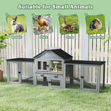 COZIWOW 82inches Extra Large Wood Rabbit Hutch Outdoor Easy to Assemble and Stable Bunny Cage Indoor with Cleaning Tray & Waterproof Roof for Small and Medium Bunny Rabbit Chick（Grey with Pattern）