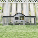 COZIWOW 82inches Extra Large Wood Rabbit Hutch Outdoor Easy to Assemble and Stable Bunny Cage Indoor with Cleaning Tray & Waterproof Roof for Small and Medium Bunny Rabbit Chick（Grey with Pattern）