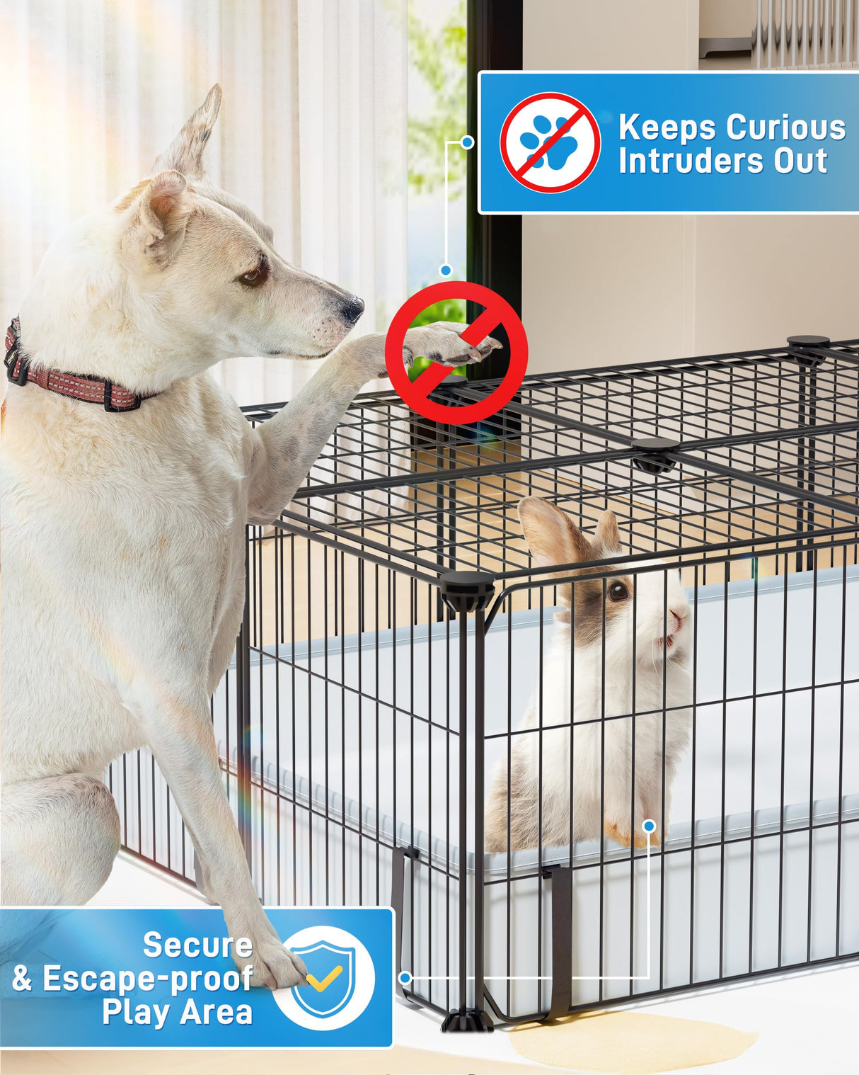 BUCATSTATE Guinea Pig Cages 20 Panels, Rabbit Cage Indoor with Waterproof Mat, Small Animal Playpen with Door for Guinea Pigs, Bunny, Hedgehogs, Chickens, Chinchillas (56" L x 24" W x 12" H)