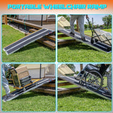 WHALEMOTOR Portable Wheelchair Ramp 7FT, Anti-slip Aluminum Folding Portable Ramp, Wheelchair Ramps for Home, Weight Capacity Up to 600 LBS, with Transition Plates above and below