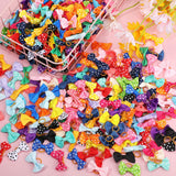 Crowye 400 Pieces Dog Bows Grooming Cute Dog Hair Bows with Rubber Bands Ribbon with Rubber Band Bowknot Hair Topknot for Cat Puppy Birthday Hair Accessories Pet Grooming