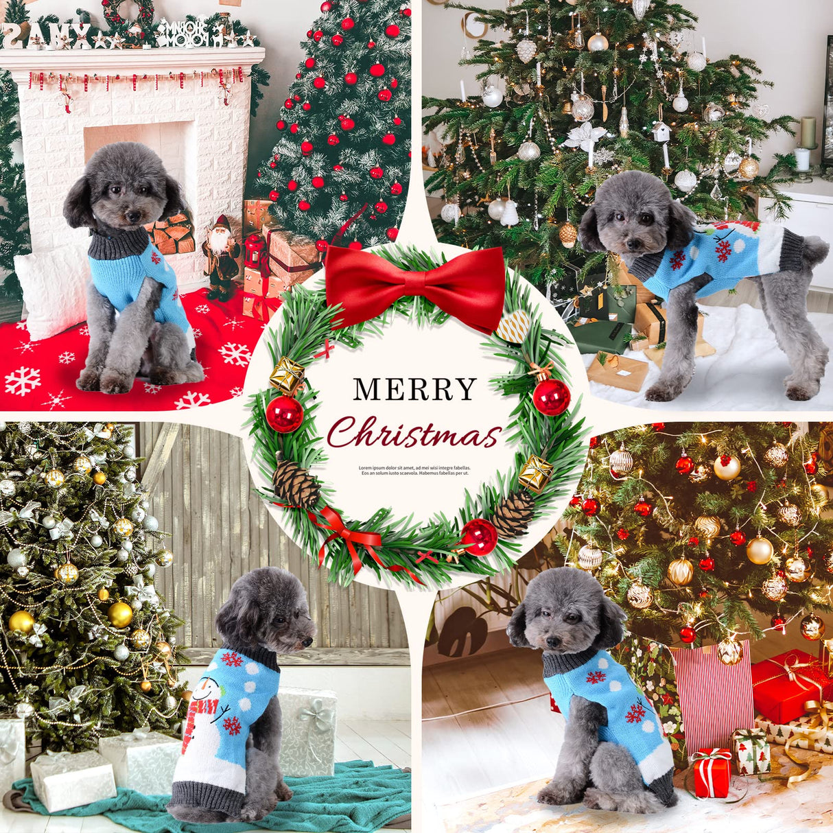 DOGGYZSTYLE Pet Christmas Dog Sweaters Cute Animal Snowman Printed Puppy Xmas Costumes Winter Warm Turtleneck Jumpers Puppy Knitted Clothes Cat Outfits (XXL, Blue Snowman)