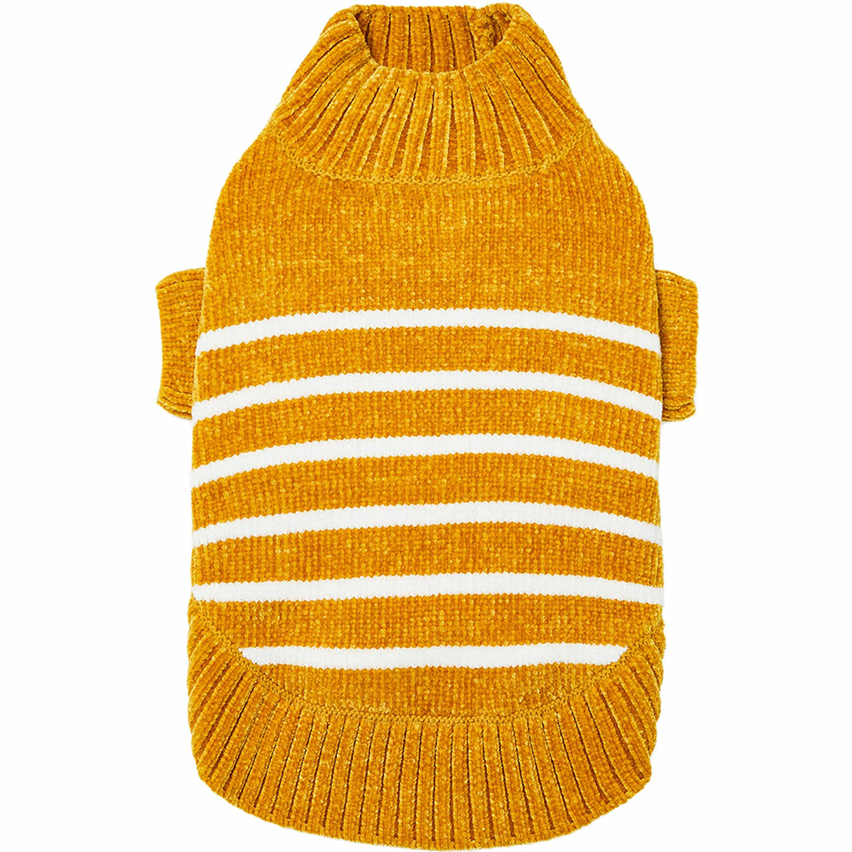 Blueberry Pet Cozy Soft Chenille Classy Striped Dog Sweater in Mustard, Back Length 18", Pack of 1 Clothes for Dogs