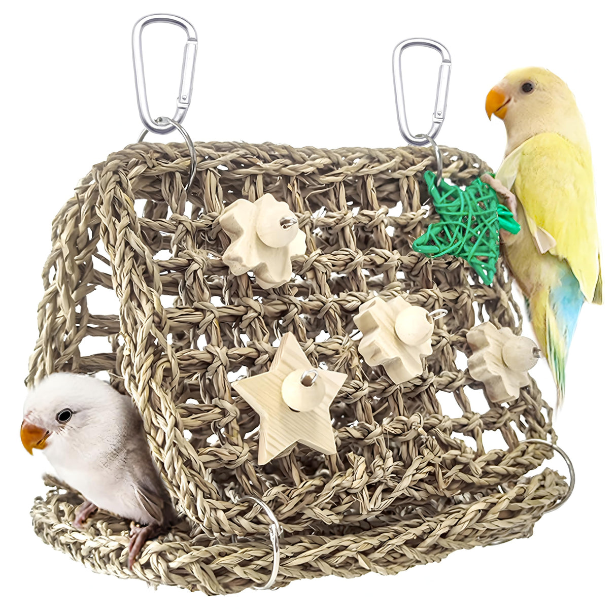 Jevnd Seagrass Handwoven Bird Bed for Cage, DIY Parakeet Nest & Climbing Ladder, Breathable Bird Hammock Tent with Chewable Toys, Cozy Parrot Sleeping Hut for Small Medium Birds Like budgies Lovebirds