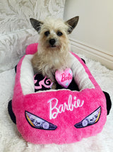 Megatoys Barbie Plush Car Pet Bed- Themed Plush Pink Pet Bed for Dogs and Cats – Soft and Cozy Pet Bed with Barbie Pillow and Car Design