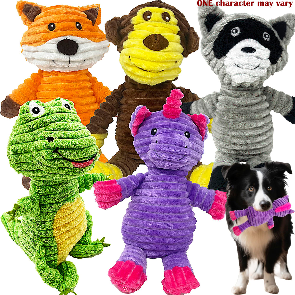 Jalousie Plush Toys Assortment Value Bundle Puppy Pet Mutt Squeak Toy for Medium Large Dogs (5 Pack Corduroy)
