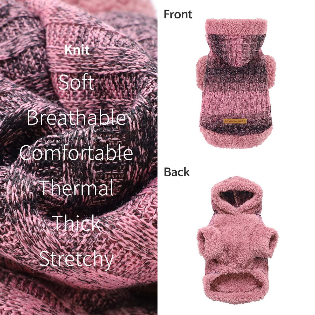 Fitwarm Fuzzy Dog Sweater, Knitted Winter Dog Clothes for Small Dogs Girl, Pet Cat Hooded Outfit, Heather Pink, Black, XXL