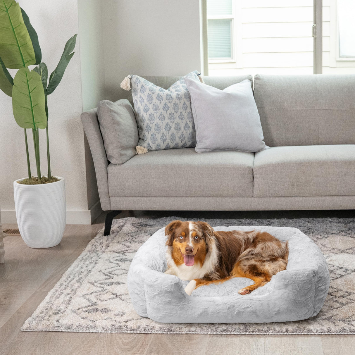 Best Friends by Sheri Lux Lounge Bed Calming Faux Fur Dog Bed, Gray, Large, 36" x 27"