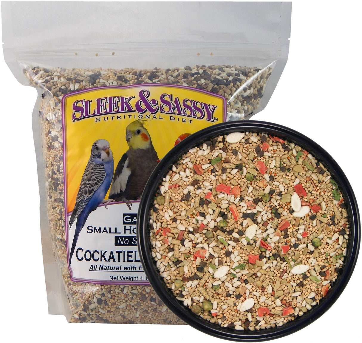 SLEEK & SASSY Garden Small Hookbill No Sunflower Bird Food for Lovebirds, Cockatiels, Quaker Parrots & Small Conures (4 lbs.)