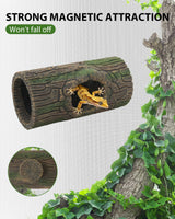 Magnetic Crested Gecko Hide - Resin Hollow Log Cave, Reptile Hide Cave, Reptile & Amphibian Habitat Hideouts, Aquariums & Terrariums Decor