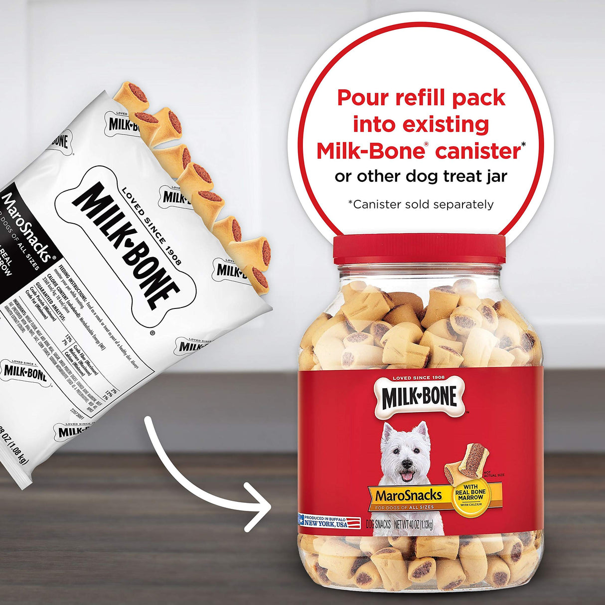 Milk-Bone MaroSnacks Dog Treats, 38 Ounce Refill Packs (Pack of 2) with Real Bone Marrow and Calcium
