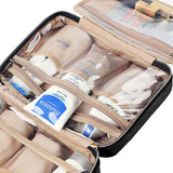 NISHEL Travel Toiletry Bag for women, Portable Hanging Organizer for Travel-Sized Shampoo, Conditioner, Brushes Set, makeup Accessories, Medium Size, Black