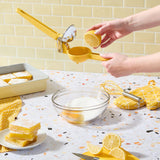 FreshForce Lemon Squeezer Citrus Juicer, Manual Hand Press with Dual-Gear Power for Maximum Juice Extraction, Durable, Yellow