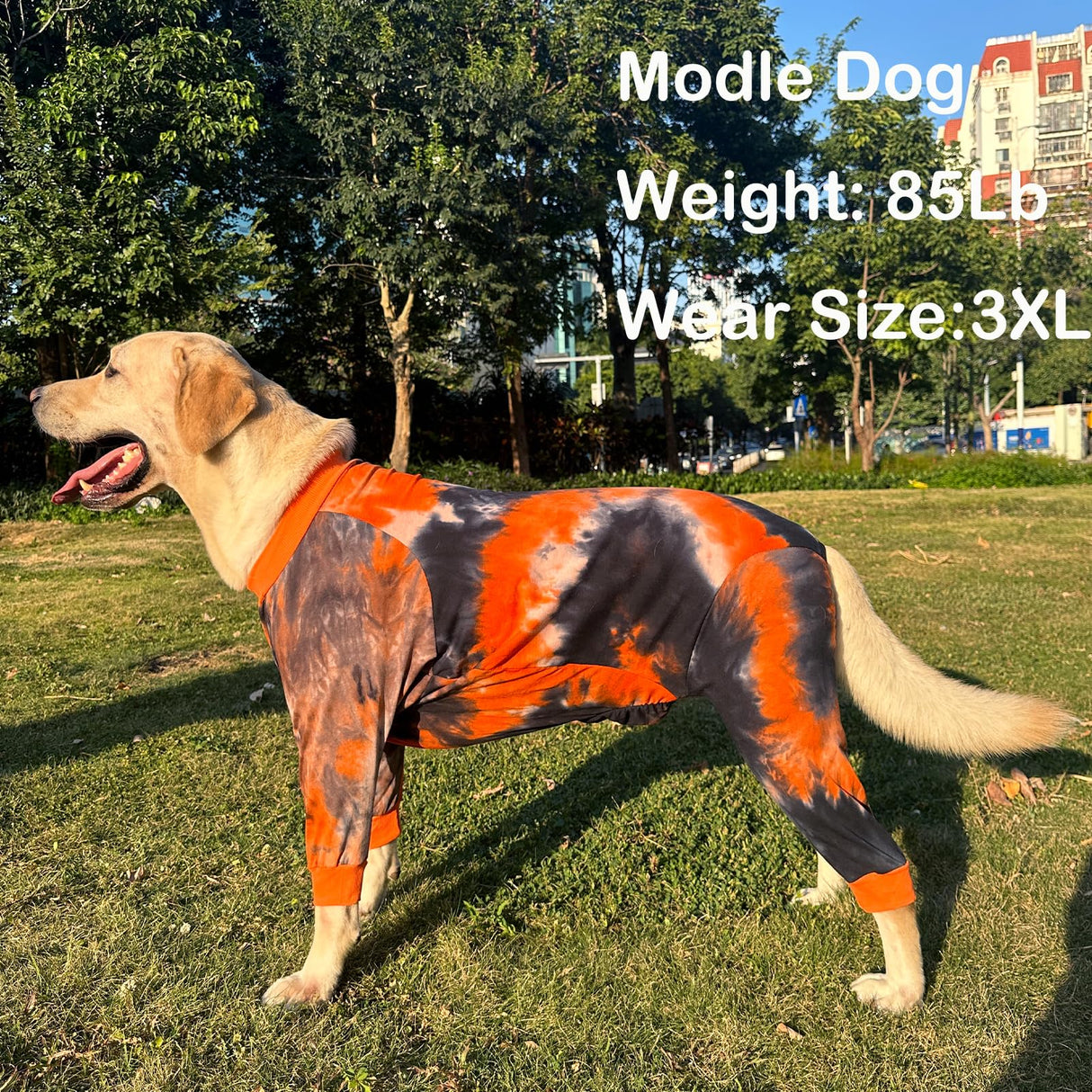 PriPre Dog Pajamas for Large Dogs Cotton Tie dye Pet Clothes Dog Onesie Jumpsuit Pet Sleeper Shirts Full Coverage Dog pjs (3XL, Black Orange)