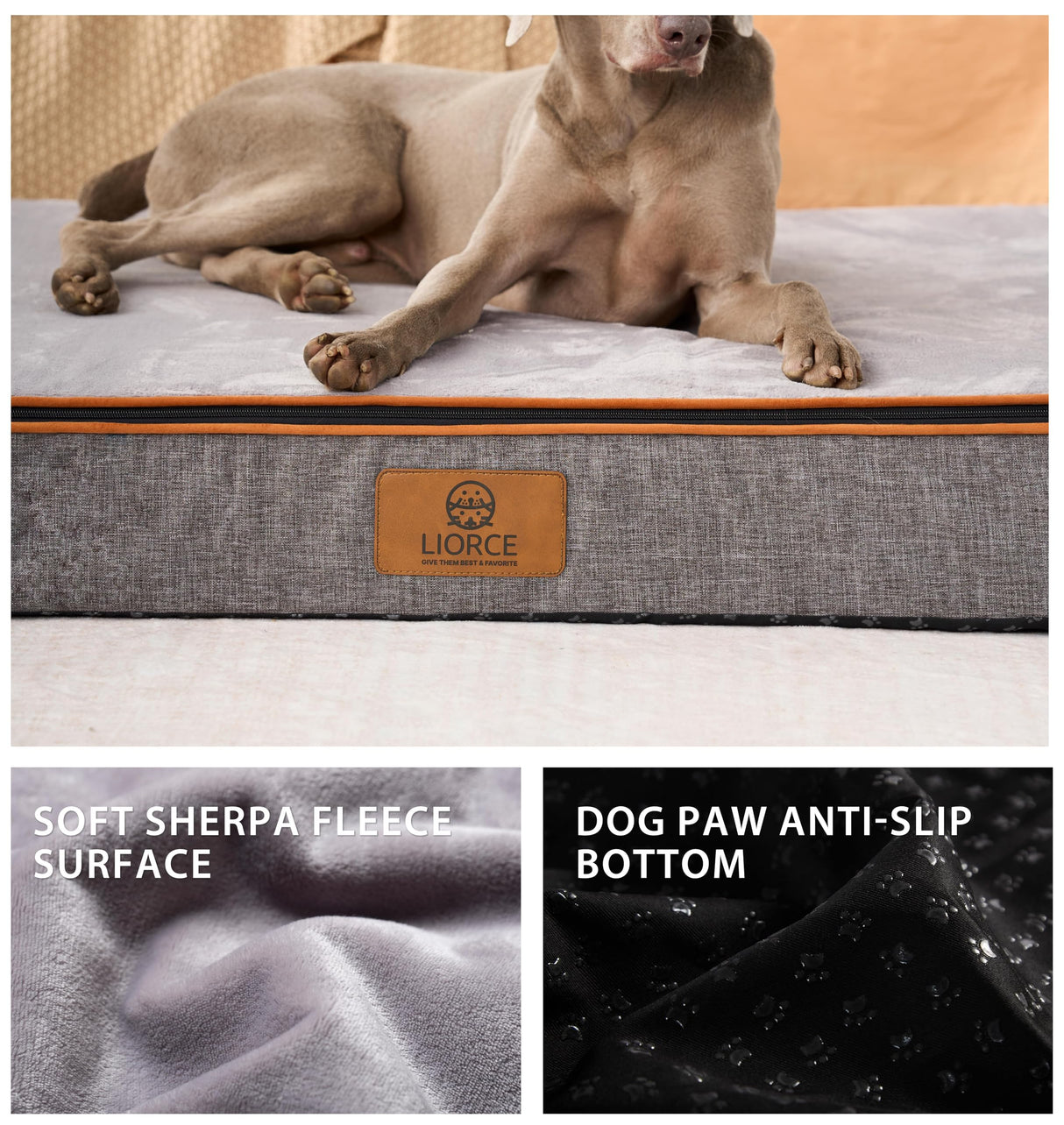 LIORCE Orthopedic Memory Foam Giant Dog Bed - 6" Thick Beds for Large Sized Dog - Waterproof Removable Washable Cover & Wrap-Around Zipper - Ultimate Comfort & Easy Maintenance