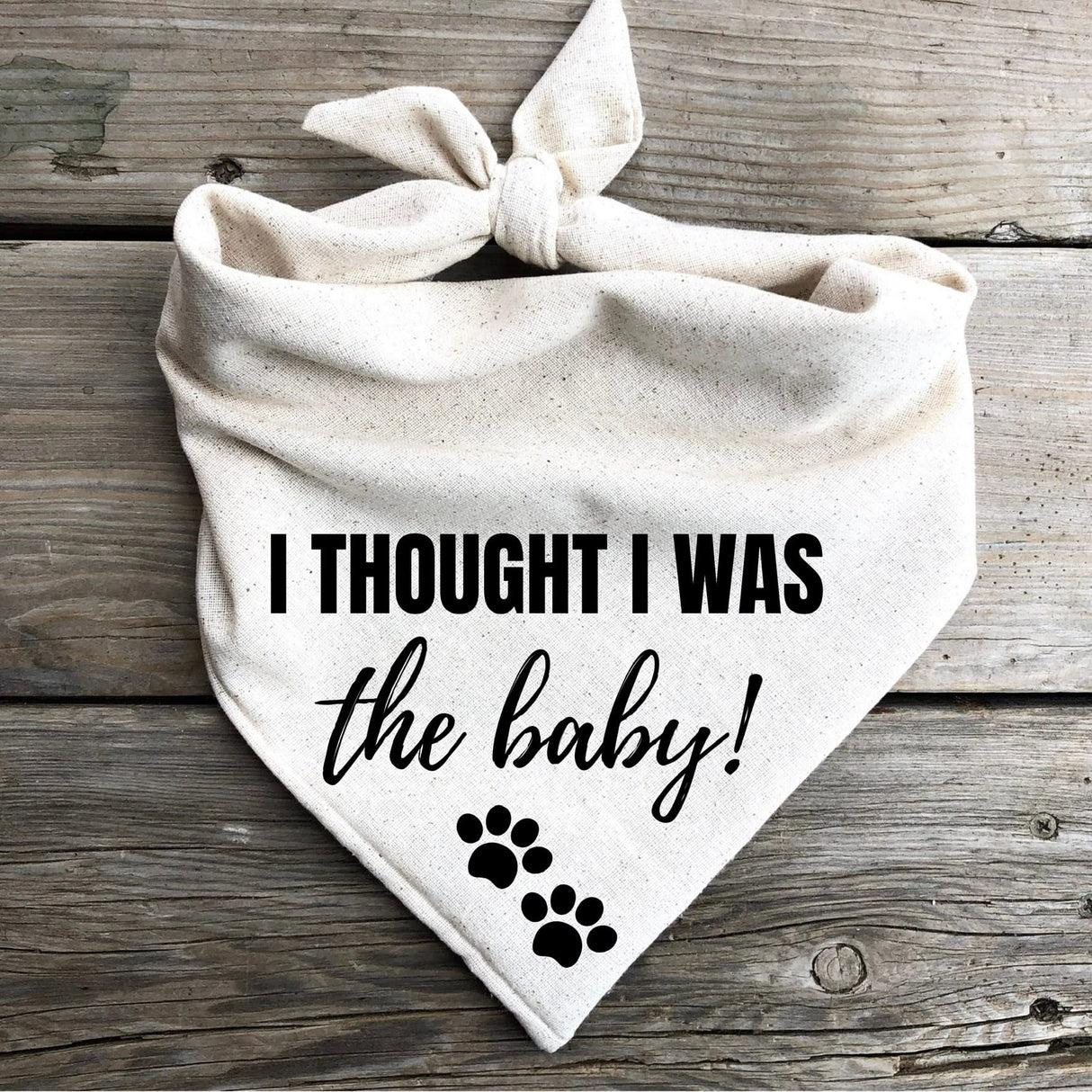 Dog Bandanas Pregnancy Announcement I Thought I was The Baby! Paw Prints Oatmeal Beige (Large)