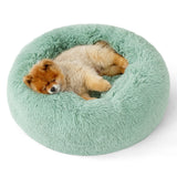 Bedsure Calming Dog Bed for Small Dogs - Donut Washable Small Pet Bed, 23 inches Anti-Slip Round Fluffy Plush Faux Fur Large Cat Bed, Fits up to 25 lbs Pets, Apple Green