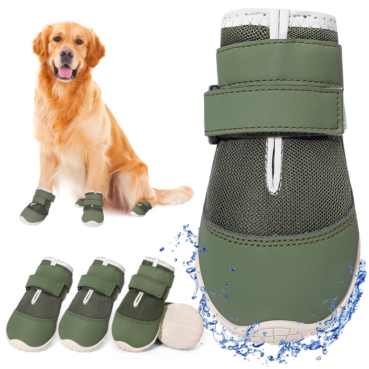 DcOaGt Dog Shoes Mesh Breathable Dog Booties for Hot Pavement Summer with Anti-Slip Sole,Dog Boots Paw Protectors for Small Medium Puppy for Winter Snow Rain Hiking,Military Green 4PCS(Size 4)