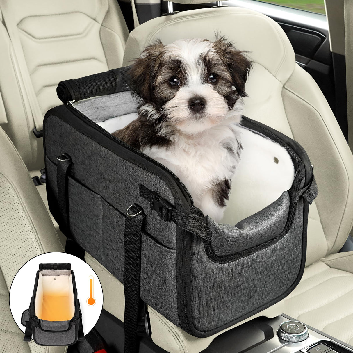 WOYYHO 18lbs Dog Car Seat for Small Dogs with Removable Velvet Liner, Luxury Small Dog Center Console Car Seat Pet Booster CarSeat, Easy Install Stable No Shaking, Waterproof Anti-Slip PU Leather