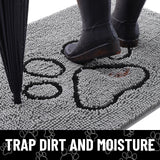Smiry Dog Door Mat for Muddy Paws, Absorbent Dirt Trapper Non Slip Quick Dry Washable Chenille Mat for Mud Dogs, Entry Rug for Indoor and Outdoor (48x30 Inches, Grey and Black)