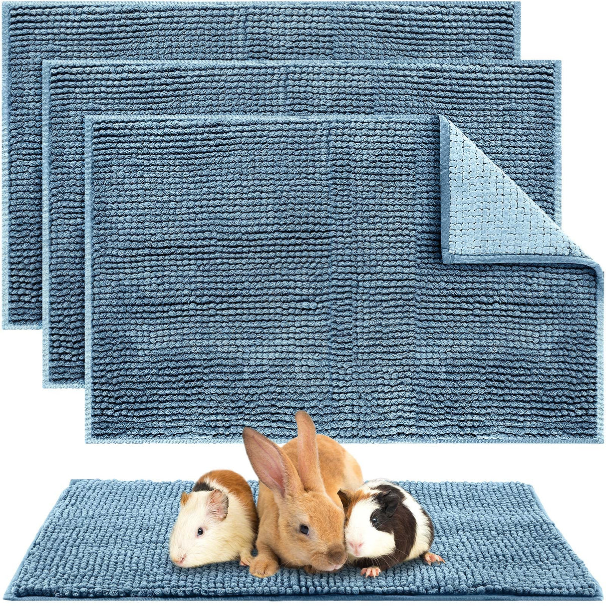 Amylove 4 Pcs Guinea Pig Cage Liner Washable Fleece Pee Pads Pet Dog Cat Bedding Training Mat for Small Animal Guinea Pig Puppy Bunny Hamster(16 x 24 Inch,Rectangular,Blue)