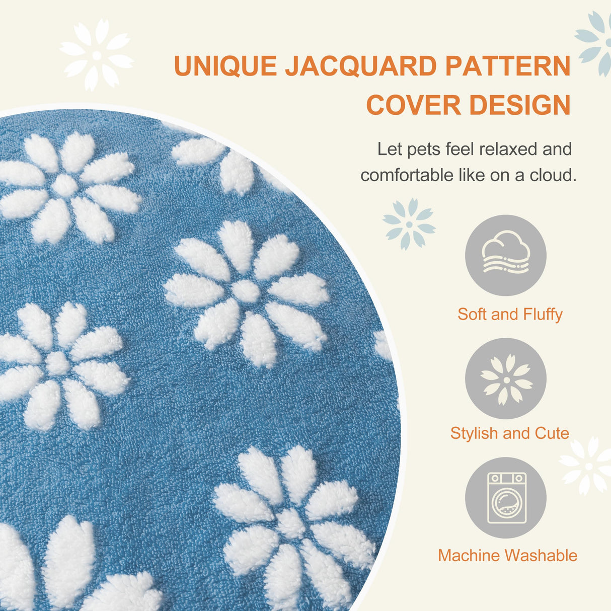 Yaning Dog Beds for Large Dogs, Cute Thick Dog Bed for Crate Kennel, Fluffy Pet Bed with Removable Washable Cover and Anti-Slip Bottom, 35"x 22", Blue Flower