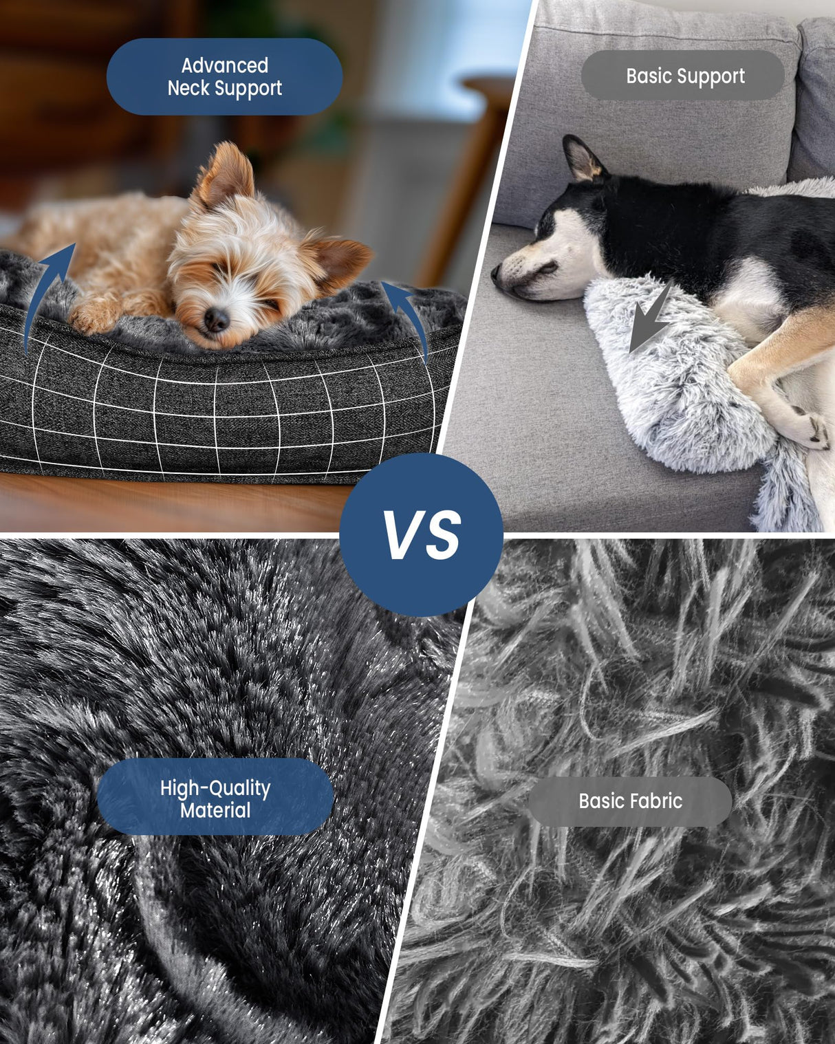 blunique Calming Large Dog Bed for Couch, 41 x 37 inch Removable Couch Cover for Dogs Washable, Non-Slip Fluffy Plush Dog Sofa Mat for Furniture Protector - Dark Grey