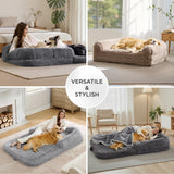 Bedsure Foldable Human Dog Bed - 2 in 1 Flexible Giant Human Dog Bed for Adult People with Supportive Bolster Egg Foam, Waterproof Liner, Calming Fluffy Faux Fur Orthopedic Big Bean Bed, Dark Grey