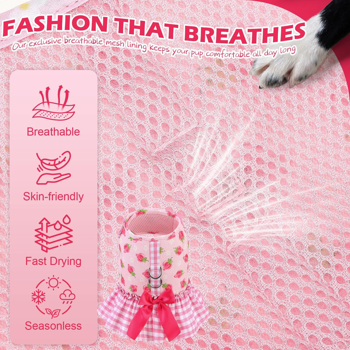 EXPAWLORER Dog Harness Small Medium Sized Dogs, Plaid Dog Dress Bowknot Harness and Leash Set, No Choke No Pull Soft Mesh Vest Cute Princess Puppy Outfits Clothes Costume for Girls Party Cats Pink M