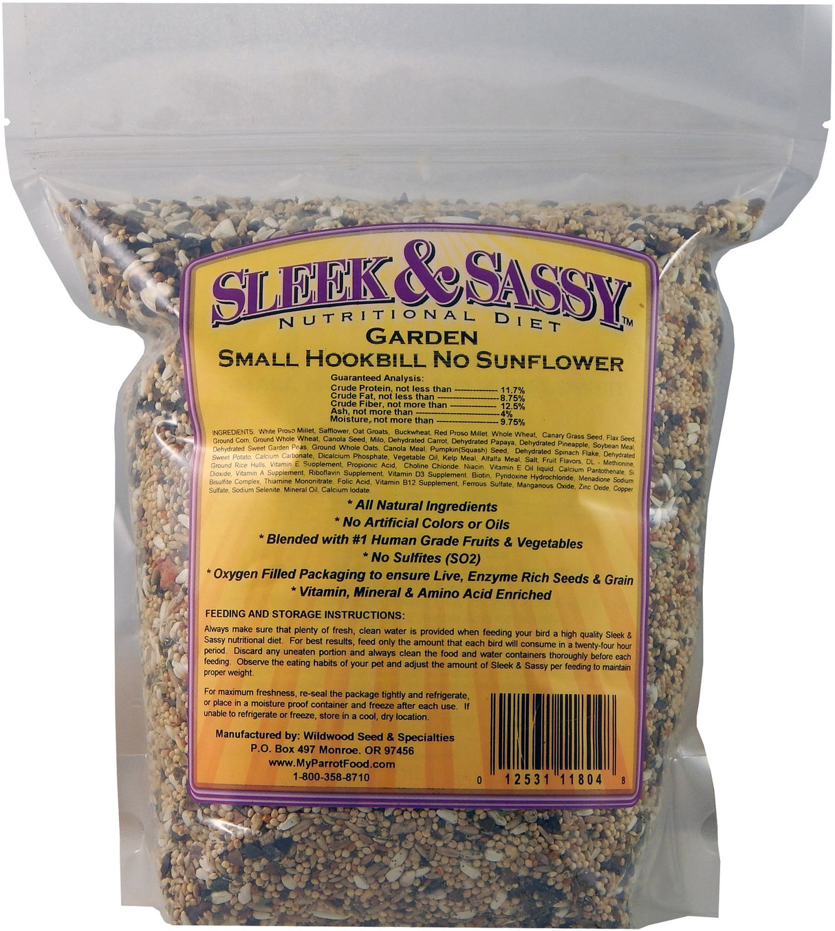 SLEEK & SASSY Garden Small Hookbill No Sunflower Bird Food for Lovebirds, Cockatiels, Quaker Parrots & Small Conures (4 lbs.)