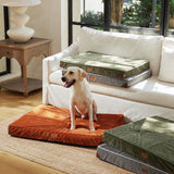 FUKUMARU Dog Bed, Thickened Corduroy Orthopedic Dog Beds with Washable Cover, Large Waterproof Dogs Bed for Crate, 28D Egg Crate Foam Support Pet Mat, Cozy Pet Bed Pad with Anti-Slip Bottom, Orange