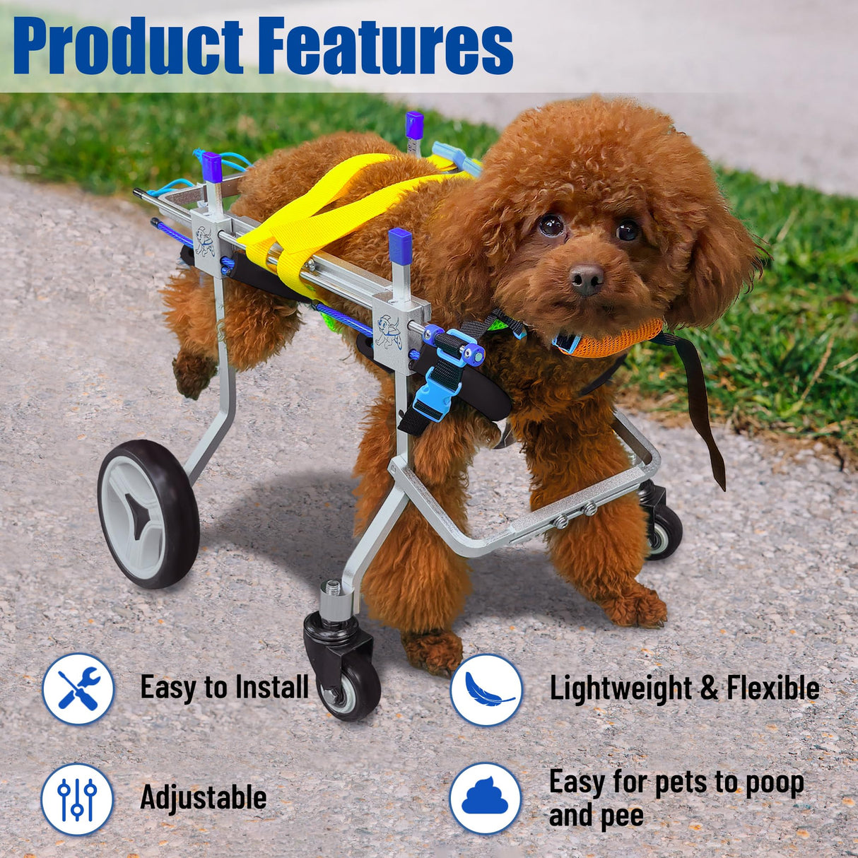 LetPetRun Four-Wheeled Adjustable Dog Wheelchair, Lightweight Mobility Bicycle Trailer for Disabled Pets, Easy to Assemble, Supports Walking and Exercise (XS)
