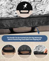 blunique Calming Large Dog Bed for Couch, 41 x 37 inch Removable Couch Cover for Dogs Washable, Non-Slip Fluffy Plush Dog Sofa Mat for Furniture Protector - Dark Grey
