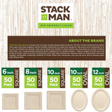 100% Compostable Square Paper Plates [50-Pack] - {PFAS-Free} - {BPI Certified} - [10 Inch] Heavy Duty, Eco-Friendly, Biodegradable Bagasse Dinner Plates - Natural Brown 10" Plate by Stack Man