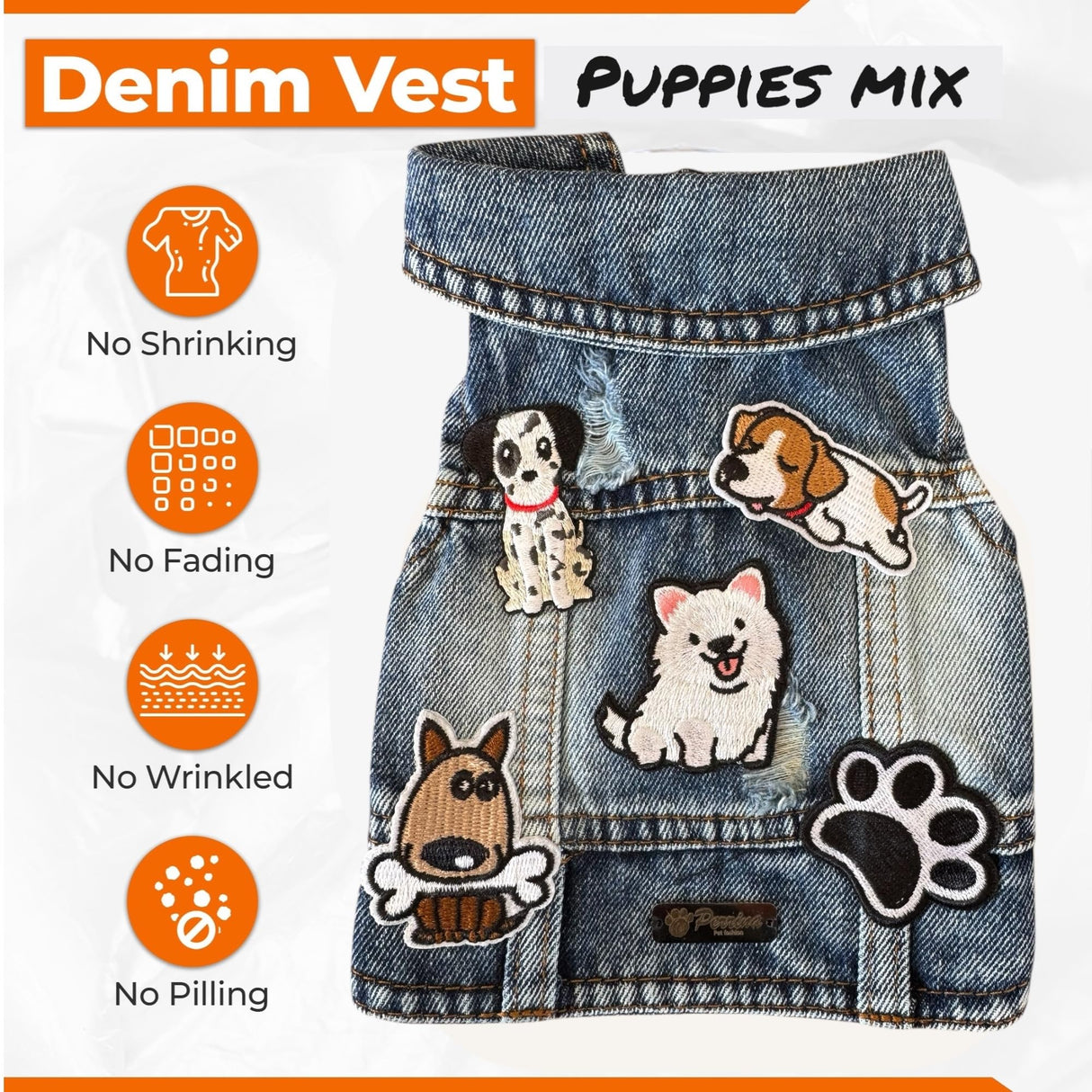 PERRINA Dog Jean Jacket - Cute Dog Outfits for Small & Medium Pets - Light & Breathable Denim Vest - Stylish Denim Cat Jacket Unique Designs - Easy to Wear & Take Off-Cool Puppy Clothes (XX-Large)