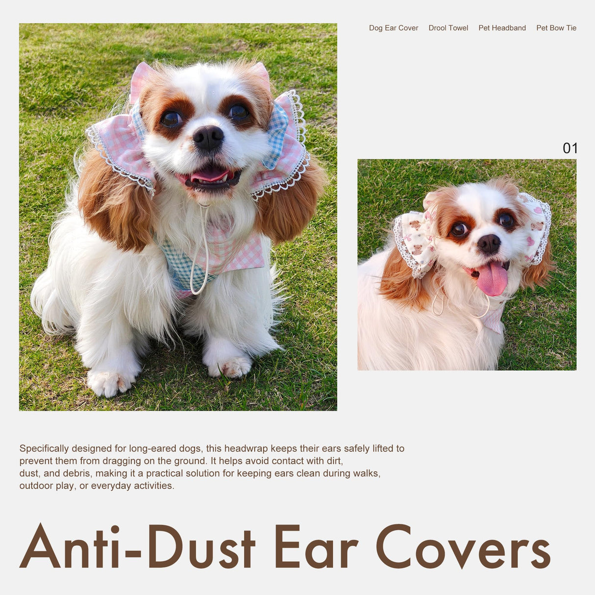 Soft Cotton Dog Headband for Cocker Spaniel, Cavalier, Springer - Adjustable Bow Pet Hair Accessory (Dog Bow Pink)