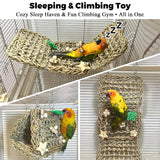 Jevnd Seagrass Handwoven Bird Bed for Cage, DIY Parakeet Nest & Climbing Ladder, Breathable Bird Hammock Tent with Chewable Toys, Cozy Parrot Sleeping Hut for Small Medium Birds Like budgies Lovebirds