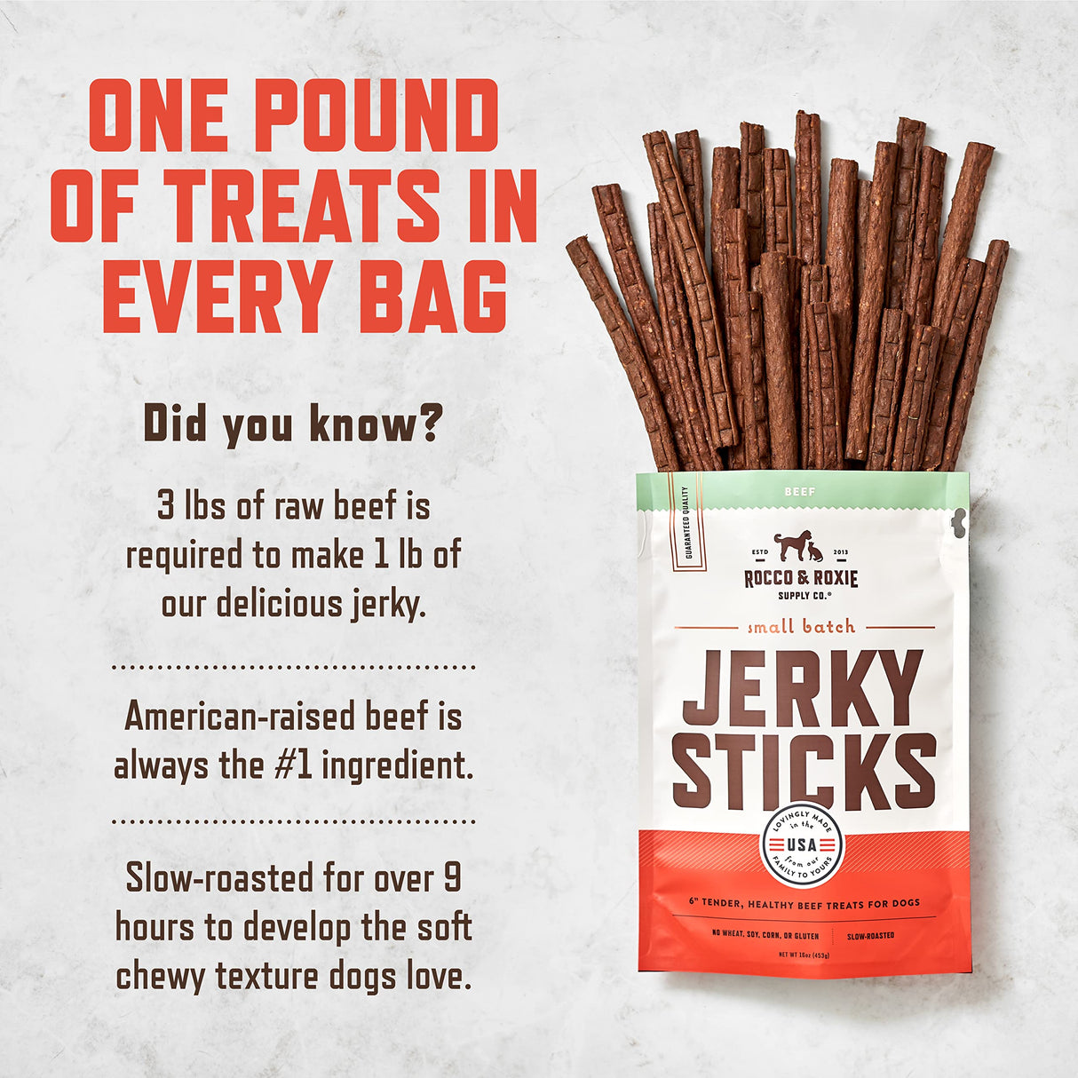 Rocco & Roxie Beef Jerky Dog Treats 1 lb | Soft Training Snacks Made in USA | High Value Beef Jerky for Dogs, Small, Large Breeds, Seniors, and Puppies | Natural Chews for Rewarding Good Behavior