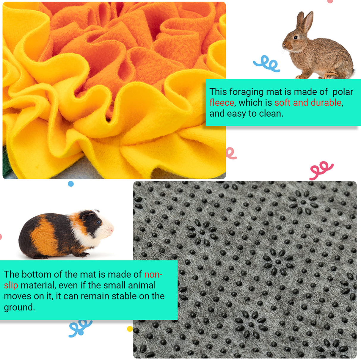 Rabbit Hay Feeder - Interactive Polar Fleece Pet Foraging Mat Toy Indoor for Guinea Pig Bunny Chinchillas Hamster Ferrets Small Animals - Anti Slip Feeding Mat Treat Dispenser Machine Washable