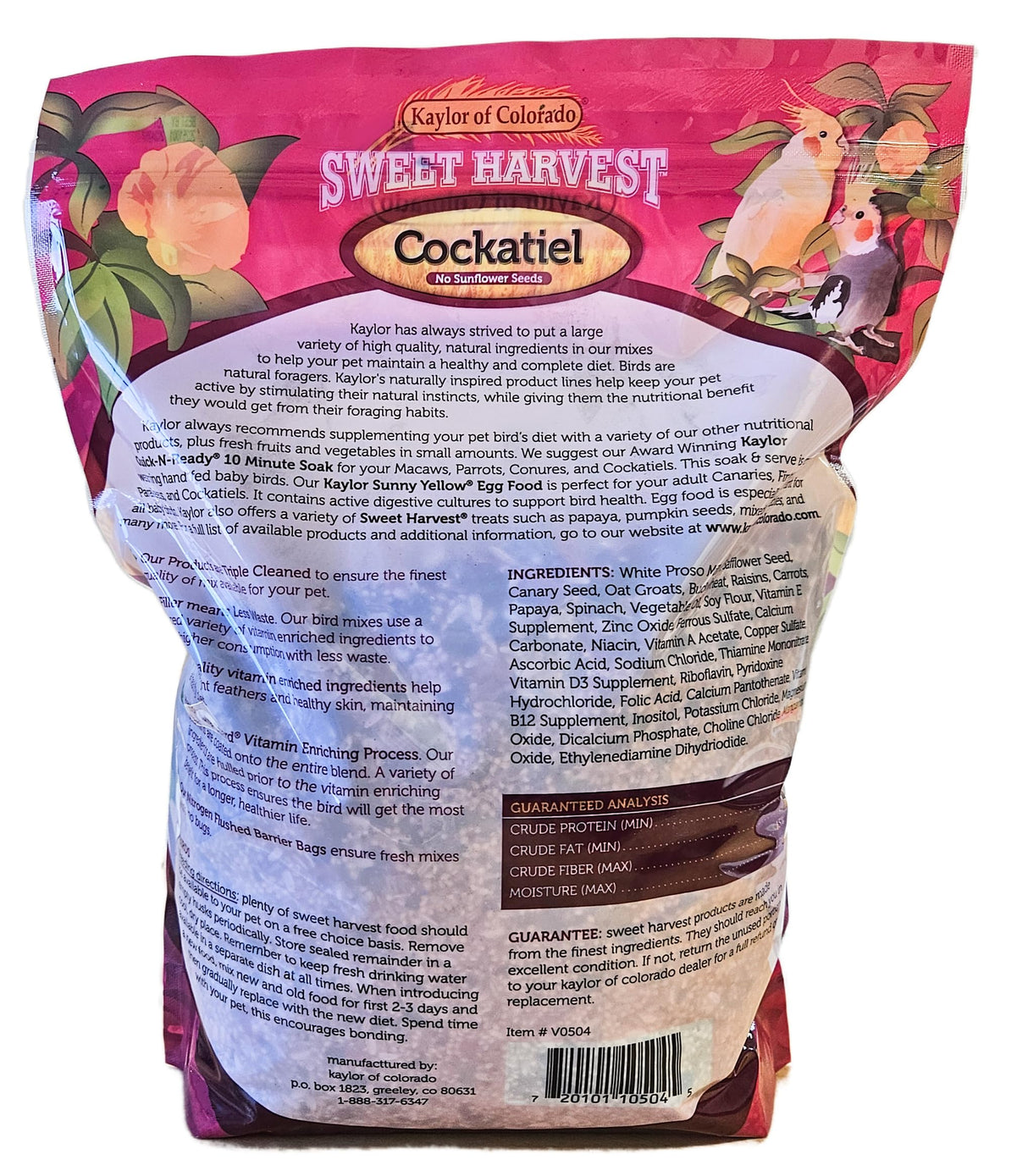 Sweet Harvest Cockatiel Bird Food (No Sunflower Seeds), 4 lbs Bag - Seed Mix for Cockatiels