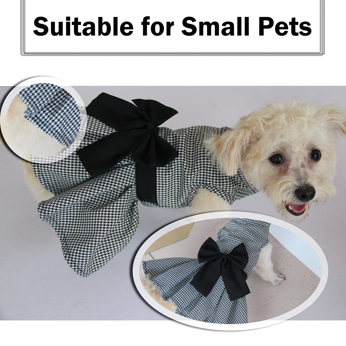 Dog Dress with Bowknot, Fashional All Weather Puppy Clothes Wedding Holiday Princess Pet Dresses for Small Dogs Cats Girl (White&Black, Small)