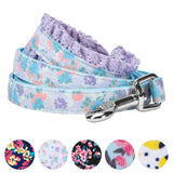 Blueberry Pet Durable Made Well Lovely Floral Print Dog Leash with Lace in Lavender, 5 ft x 5/8", Small, Leashes for Dogs