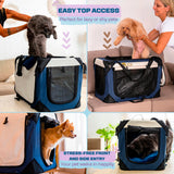 Cat & Dog Pet Carrier, Soft-Sided, Large 24"x16"x16", Supports Up to 45 lbs, Privacy Windows, Removable Plush Bed, Locking Zippers, Foldable Travel Crate