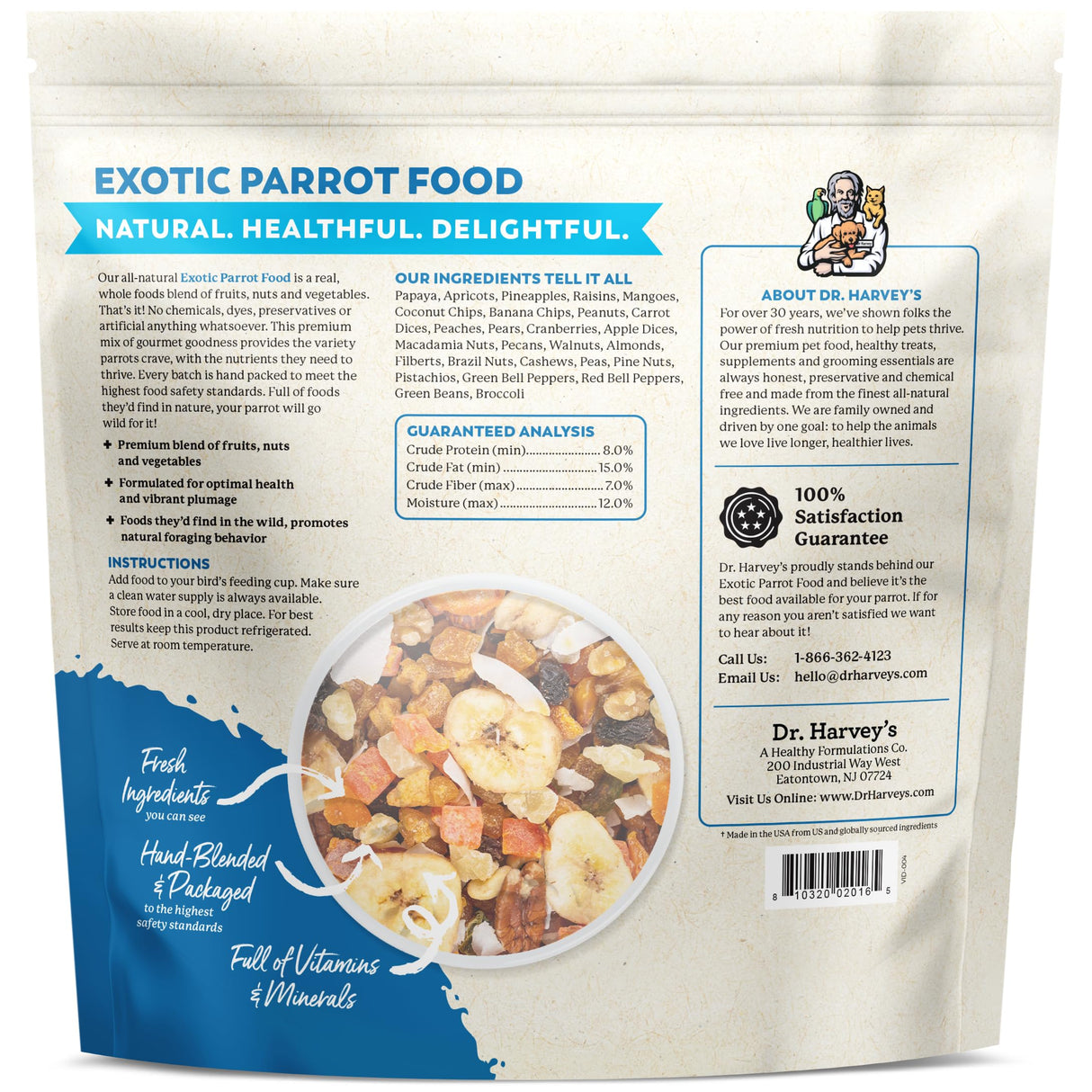 Dr. Harvey's Exotic Parrot Blend, Seedless Blend of Natural Food for Large Parrots