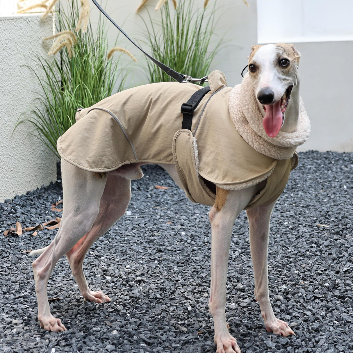 Dog Cold Weather Coats Pet Water-Resistant Jackets Snow Clothes Harness Suit Winter Gear (Beige, Medium)